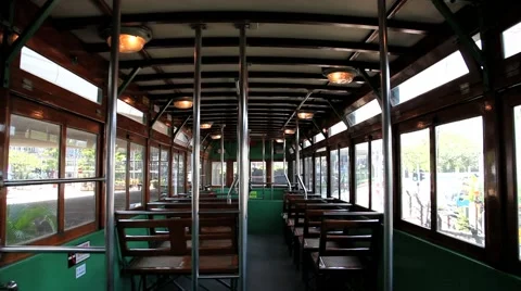 View to the upper deck of the double-deck tram in Hong Kong. Stock Footage 58409776