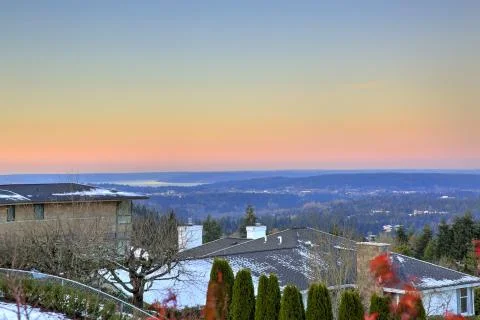 View from the upper deck of two story home presenting breathtaking picturesqu Stock Photos