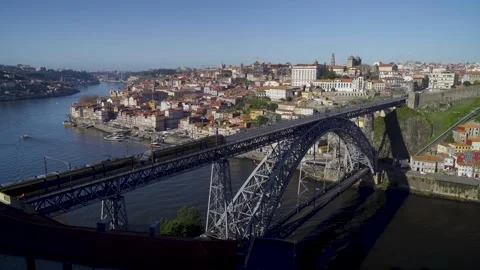 View of the upper metallic structure of the Dom Luis I Bridge. Stock Footage 327624464