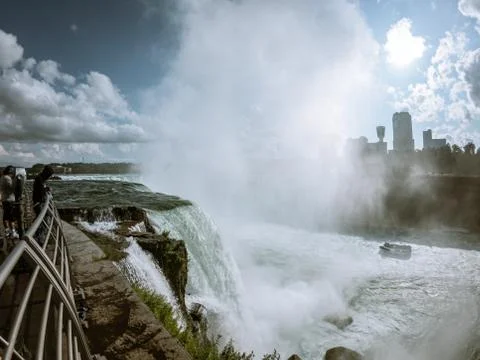 View of upper Niagara river falls down to niagara falls from top 스톡 사진