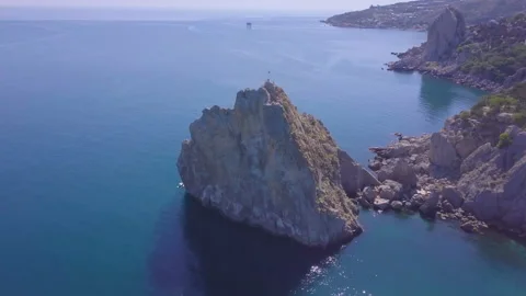 View of the upper reaches of the Black Sea and cliffs. 4K aerial video Stock Footage 91501518