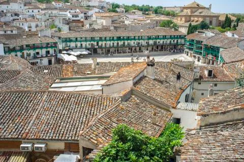 View from upper side of Chinchon main square, Spain Stock Photos