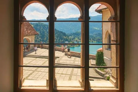 View of the upper yard of Bled Castle, Slovenia Stock Photos