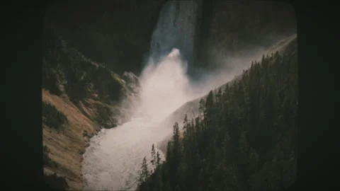 A view of Upper Yellowstone Falls and a rainbow in Yellowstone National Park. Stock Footage 136731256