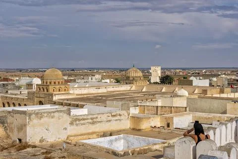 View of the Uqba Mosque, another name The Great Mosque of Kairouan Stock Photos