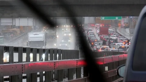 View of urban traffic jam on the bridge. Stock-Footage 82009879