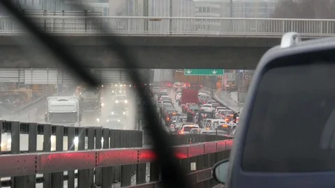 View of urban traffic jam on the bridge. Video stock 82009881