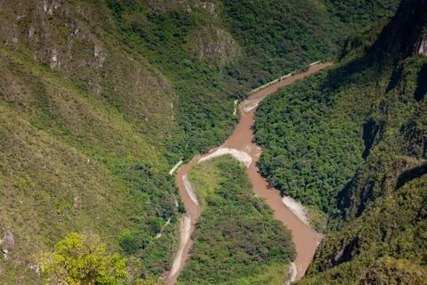 View of the Urubamba River Valley, Machu Picchu, Peru. Stock Photos