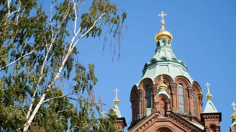 View of Uspenski Cathedral main tower in Helsinki Stock-Footage 117366775