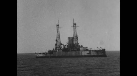 View of USS battleship Alabama Stock Footage