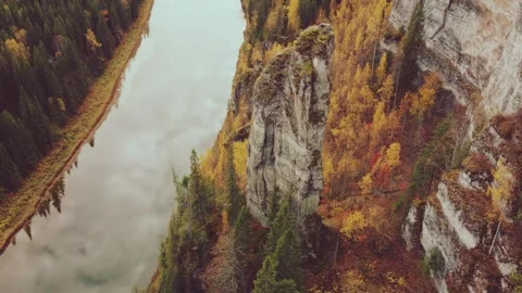 View of the Usva pillars and the river in autumn. Stock Footage 255267230