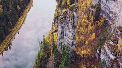 View of the Usva pillars and the river in autumn. Stock Footage 255267355