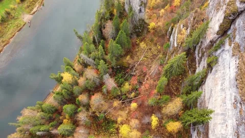 View of the Usva pillars and the river in autumn.  Stock Footage 255371323