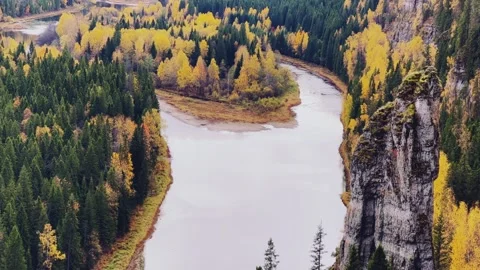 View of the Usva pillars and the river in autumn. Stock Footage 260723534