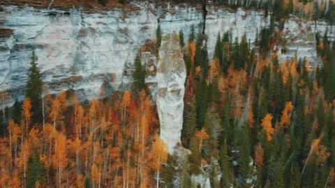 View of the Usva pillars and the river in autumn. Stock Footage 263811402