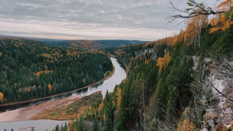 View of the Usva pillars and the river in autumn. Stock Footage 263817931