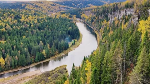 View of the Usva pillars and the river in autumn. Stock Footage 263818192