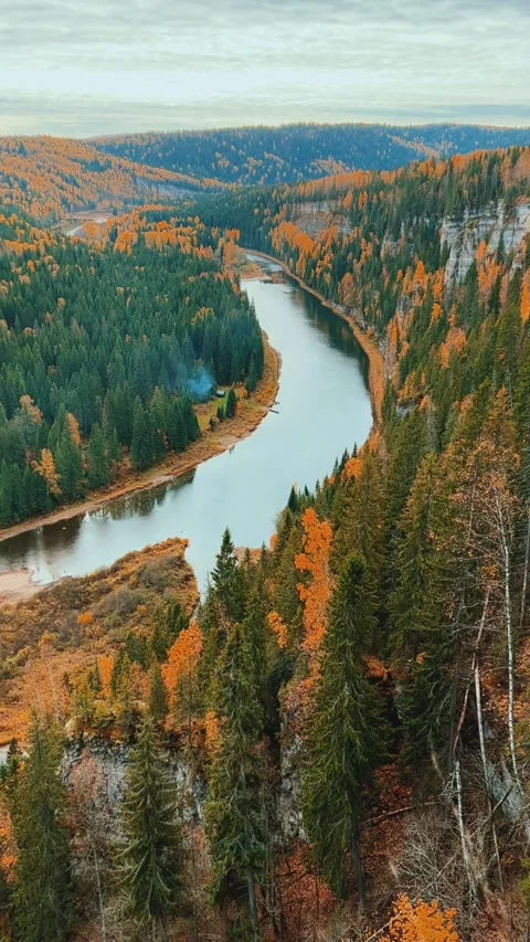 View of the Usva pillars and the river in autumn Video stock 299743980