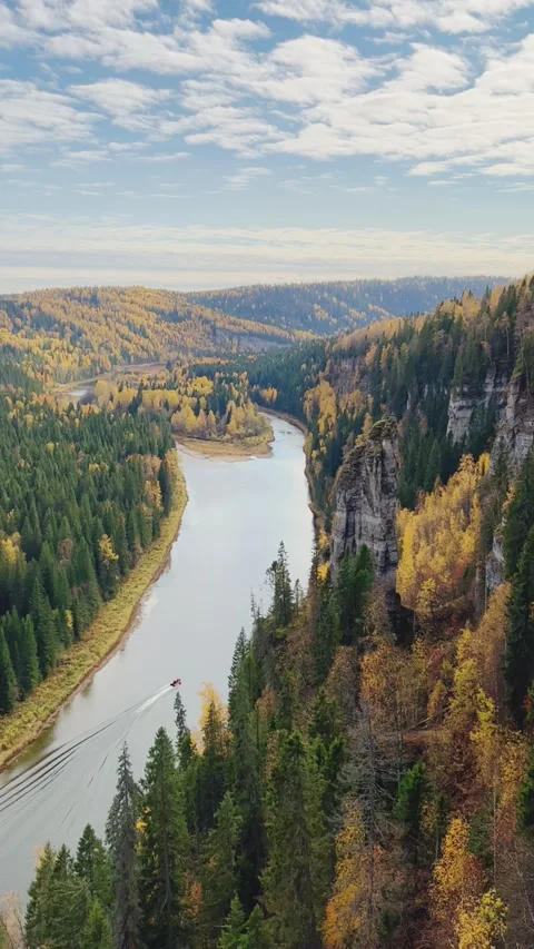 View of the Usva pillars and the river in autumn Video stock 299745243