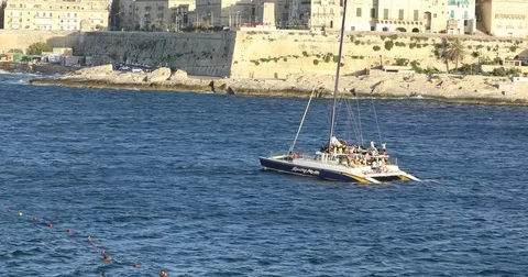 View to Valletta from Sliema in Malta Stock Footage 77862543