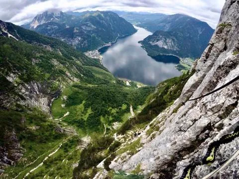 View to a valley in the alps Stock Photos