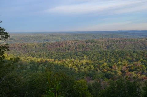 View of the valley below from the top of Morrow mountain state park. Stock Photos
