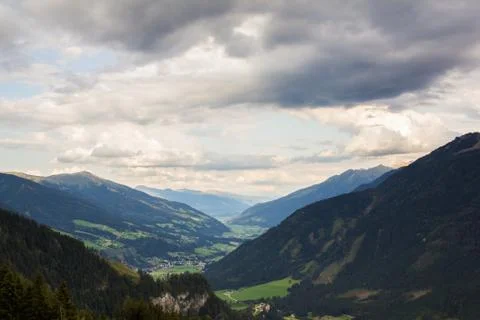 View of a valley between the mountains of Austria Stock Photos