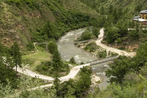 View of valley with bridge over river Stock Photos