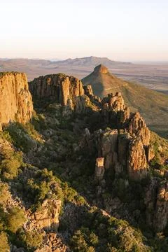 View of the Valley of Desolation at sunset, eroded rock needles from Dolorit, Stock Photos