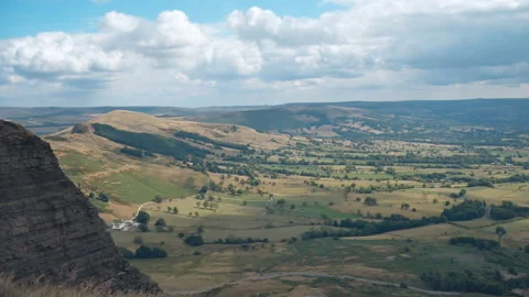 A View of the valley of the fields from a mountain. Britain. Stock Footage 93616409