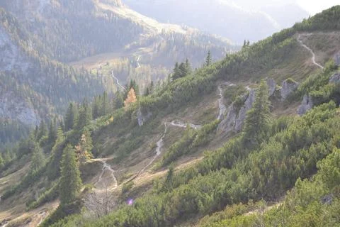 The view of a valley from the mountain top Stock Photos