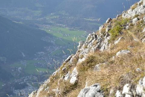 The view of a valley from the mountain top Stock Photos