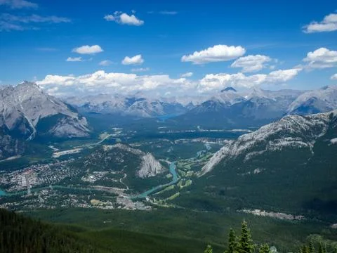 View to a valley in the mountains Stock Photos
