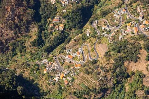 View to Valley of the Nuns from Eira do Serrado. Madeira Island, Portugal Stock Photos