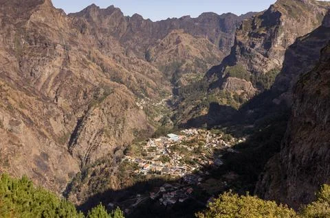 View to Valley of the Nuns from Eira do Serrado viewpoint. Madeira, Portugal Stock Photos