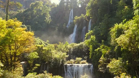 View of valley with powerful amazing cascading waterfall, Asia, Thailand Stock Footage 194502101