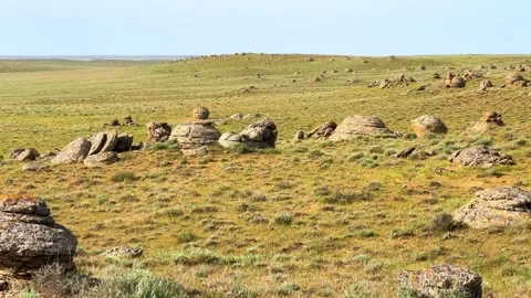 View of the valley of stone balls. Mangystau region. Stock Footage 310067409