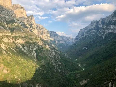 View to a valley at sunset Stock Photos