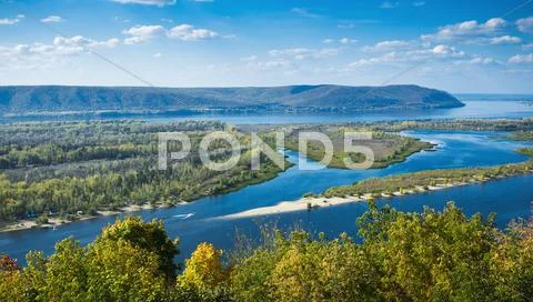 View on the valley of Volga river Stock Photos