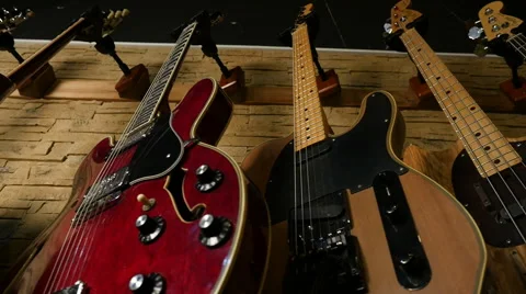 View of various electric guitars, Full HD Stock Footage 60695305