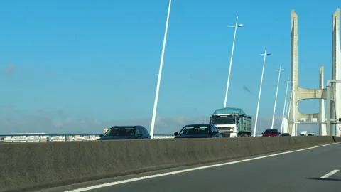 View of Vasco da Gama Bridge from driver side window 스톡 동영상 329581654