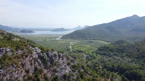 View of the vast mountain valley with access to the sea Stock Footage 167688324