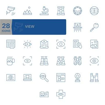 View Vector Icon Library with 32 Thin Line 128x128 Pixel Optimized Designs Stock Illustration