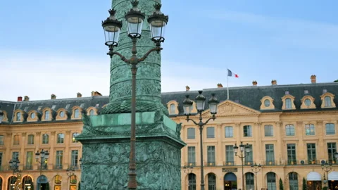 View of The Vendome Place in Paris downtown, France. Vendome Column with old Stock Footage 233373416