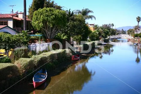 View of a venice beach canal Stock Photos