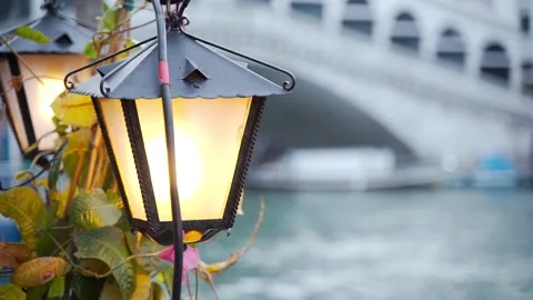 View in Venice. Lantern close-up against the background of a canal Stock Footage 238738939