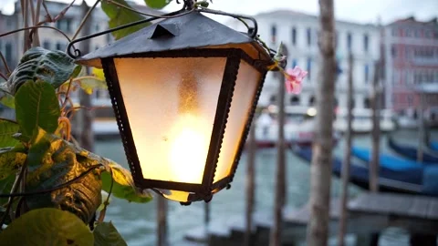 View in Venice. Lantern close-up against the background of a canal 1 Stock Footage 238738973