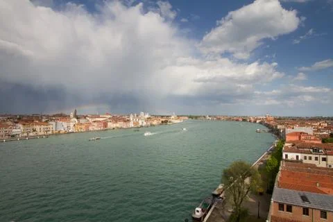 View of Venice with rainbow in the background Stock Photos