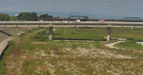 View from Ventanilla de Tres of the riverbed and highway Stock Footage 216551274