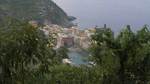 View of Vernazza from hiking trail in Cinque Terre Italy 4K UHD Stock Footage 97913853
